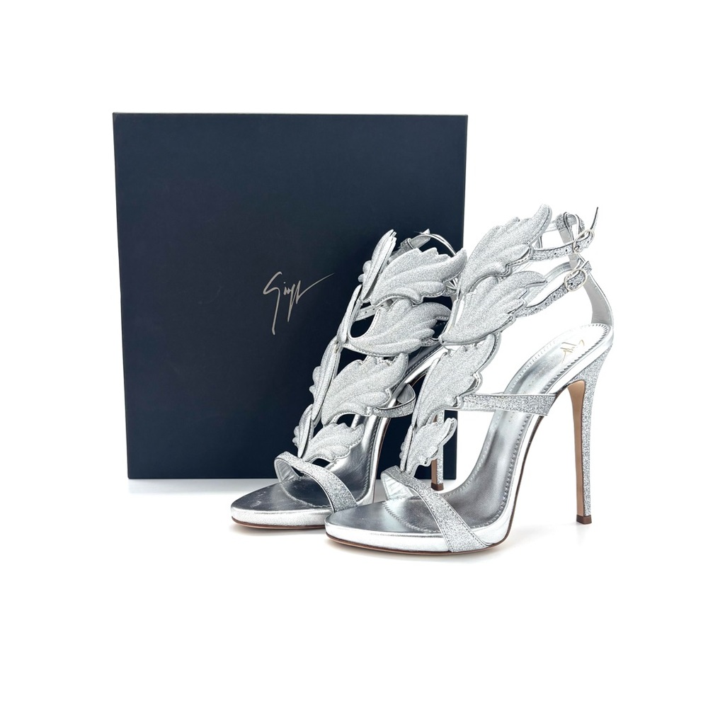 NIB Giuseppe Zanotti Cruel Summer Silver Glitter Wing Strappy Sandals 40 - Picture 2 of 9